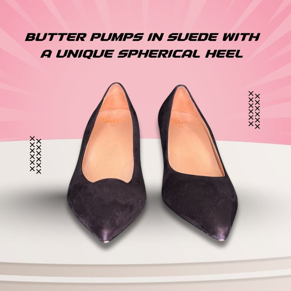Butter Suede Pumps With Unique Spherical Heels Made In Italy Size 9 Elegant & Co